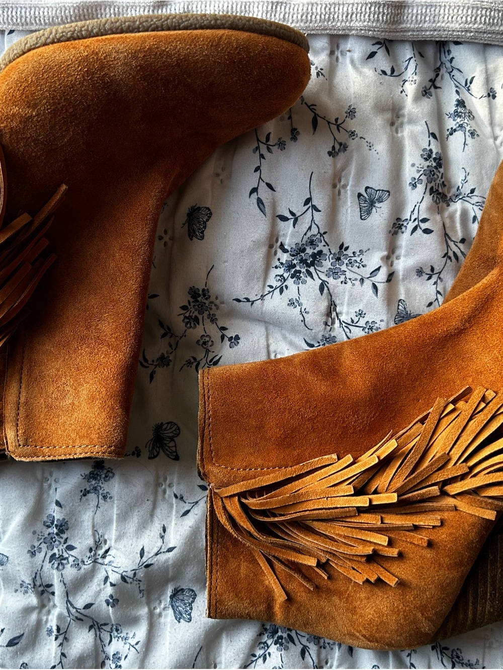 Vince Camuto Russet Suede Fringe Ankle Boots
